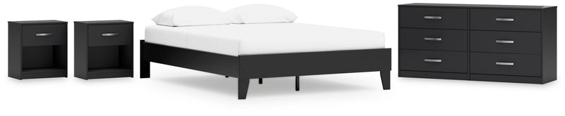 Finch Queen Platform Bed with Dresser and 2 Nightstands in Black - PKG017923