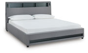 Finigale Gray California King Upholstered Bed with Wireless Audio - PCB2721B22