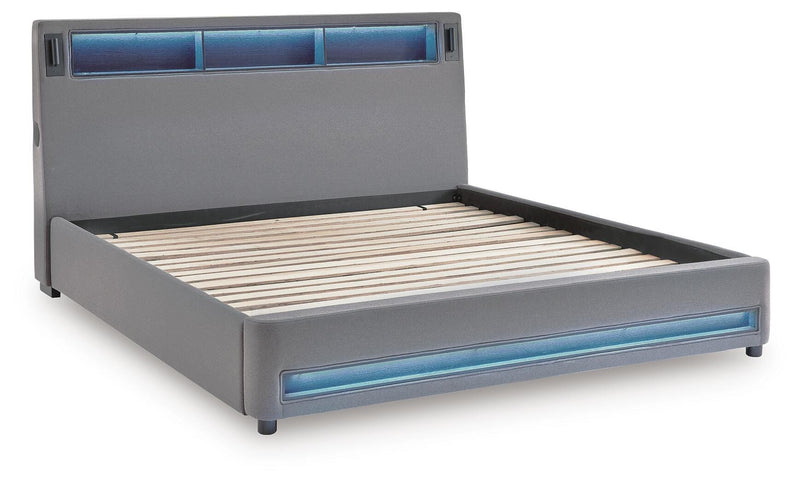 Finigale Gray California King Upholstered Bed with Wireless Audio - PCB2721B22