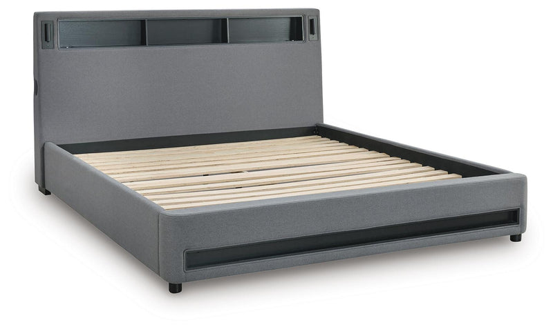 Finigale Gray California King Upholstered Bed with Wireless Audio - PCB2721B22