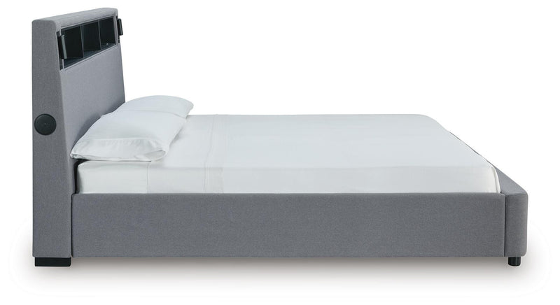 Finigale Gray California King Upholstered Bed with Wireless Audio - PCB2721B22