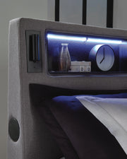 Finigale Gray King Upholstered Bed with Wireless Audio - PCB2721B21