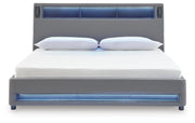 Finigale Gray King Upholstered Bed with Wireless Audio - PCB2721B21