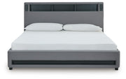 Finigale Gray King Upholstered Bed with Wireless Audio - PCB2721B21