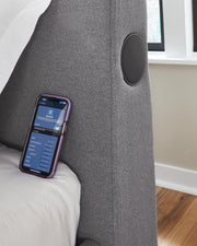 Finigale Gray Twin Upholstered Bed with Wireless Audio - PCB2721B23
