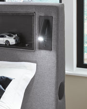 Finigale Gray Twin Upholstered Bed with Wireless Audio - PCB2721B23