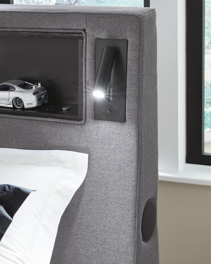 Finigale Gray Twin Upholstered Bed with Wireless Audio - PCB2721B23
