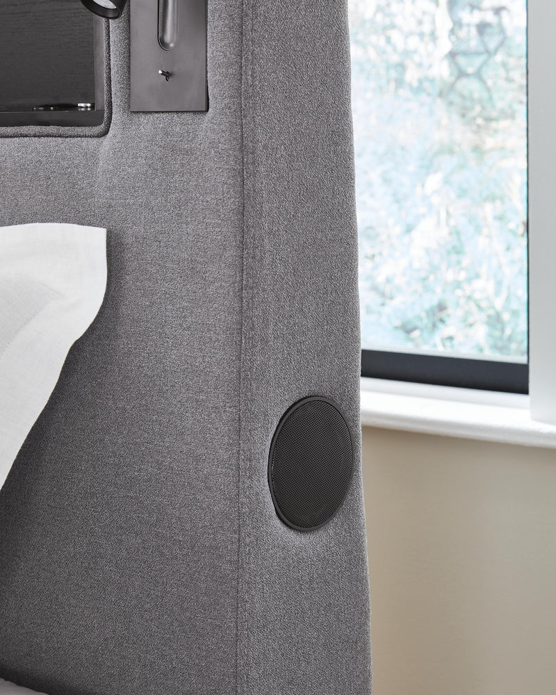 Finigale Gray Twin Upholstered Bed with Wireless Audio - PCB2721B23