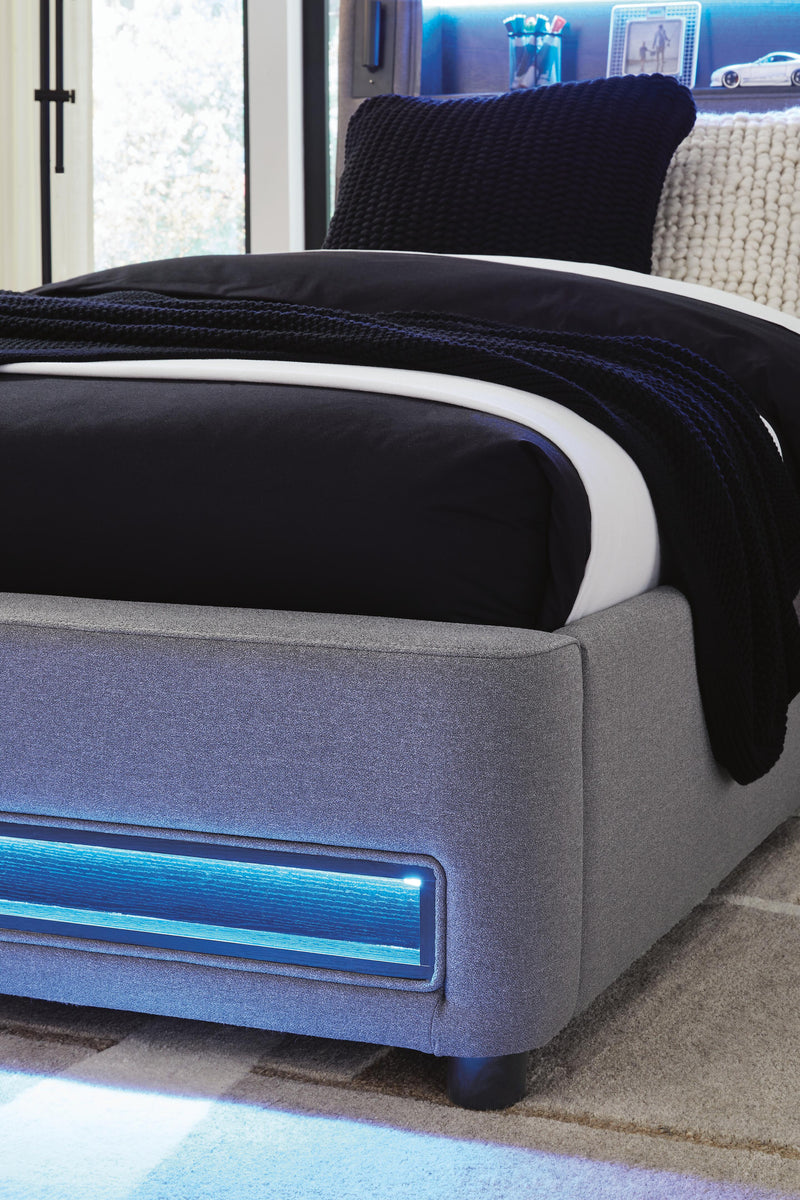 Finigale Gray Twin Upholstered Bed with Wireless Audio - PCB2721B23