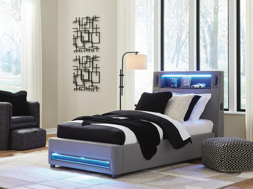 Finigale Gray Twin Upholstered Bed with Wireless Audio - PCB2721B23