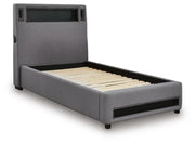 Finigale Gray Twin Upholstered Bed with Wireless Audio - PCB2721B23