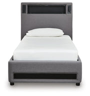 Finigale Gray Twin Upholstered Bed with Wireless Audio - PCB2721B23