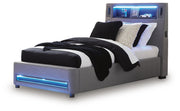 Finigale Gray Twin Upholstered Bed with Wireless Audio - PCB2721B23