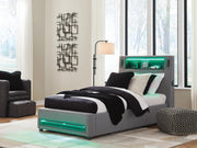 Finigale Gray Twin Upholstered Bed with Wireless Audio - PCB2721B23