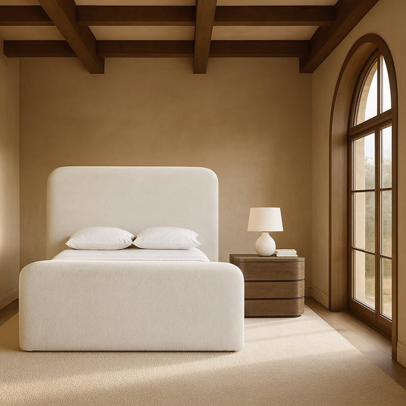 Fira Chenille Fabric Upholstered Full Bed in Cream - B1222Cream-F