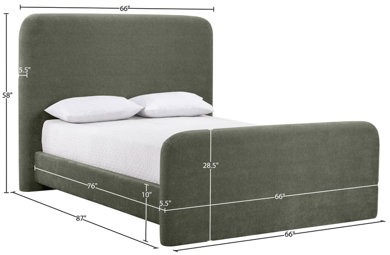 Fira Chenille Fabric Upholstered Full Bed in Green - B1222Green-F