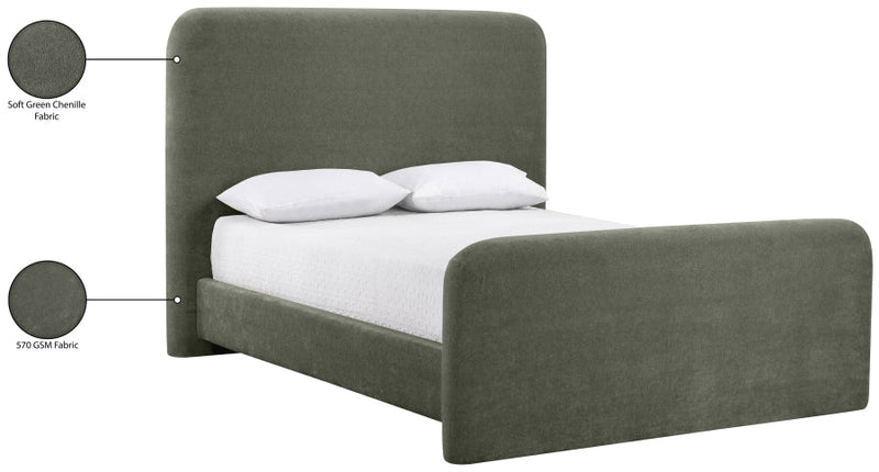 Fira Chenille Fabric Upholstered Full Bed in Green - B1222Green-F