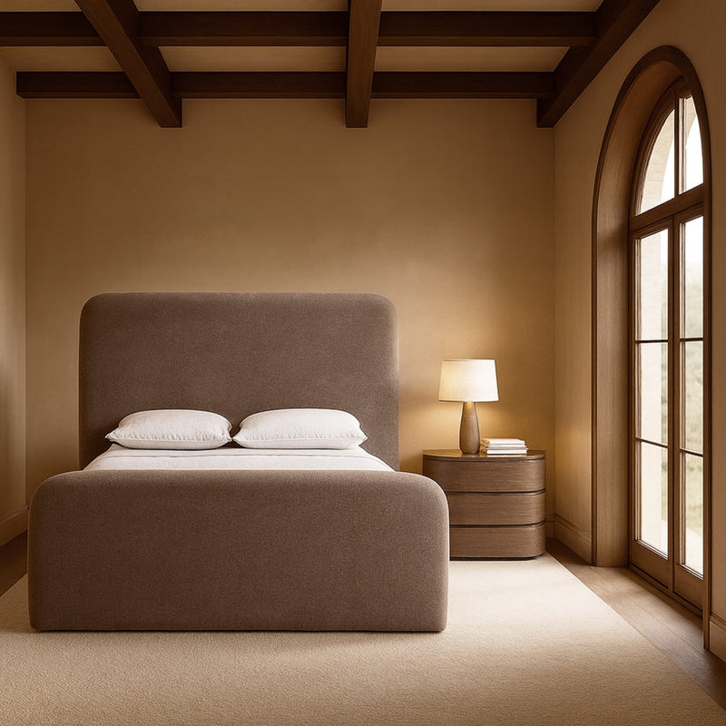 Fira Chenille Fabric Upholstered King Bed in Brown - B1222Brown-K