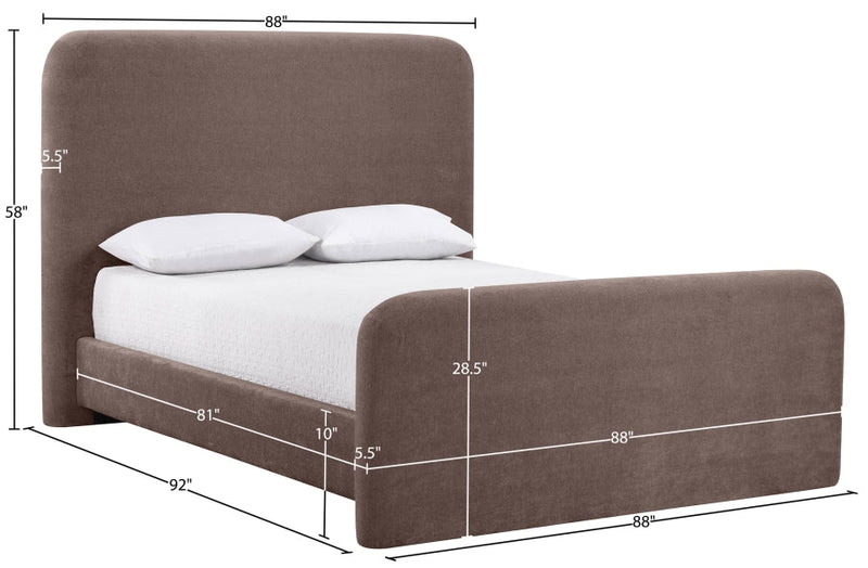 Fira Chenille Fabric Upholstered King Bed in Brown - B1222Brown-K