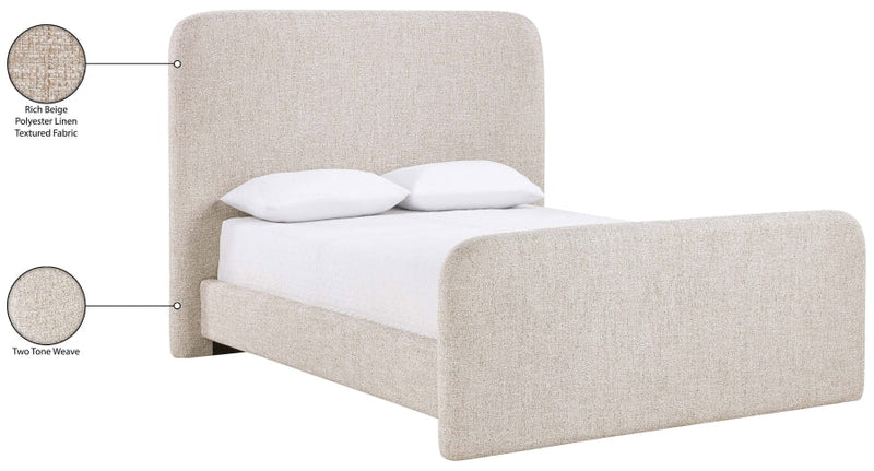 Fira Linen Textured Fabric Upholstered Full Bed in Beige - B1221Beige-F