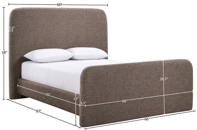 Fira Linen Textured Fabric Upholstered Full Bed in Brown - B1221Brown-F
