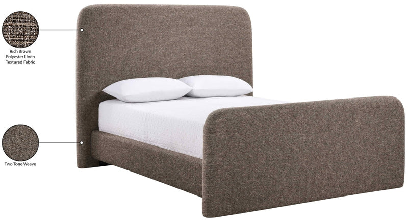 Fira Linen Textured Fabric Upholstered Full Bed in Brown - B1221Brown-F