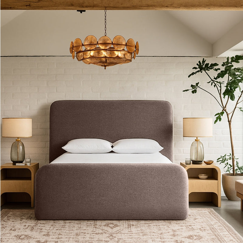 Fira Linen Textured Fabric Upholstered Full Bed in Brown - B1221Brown-F