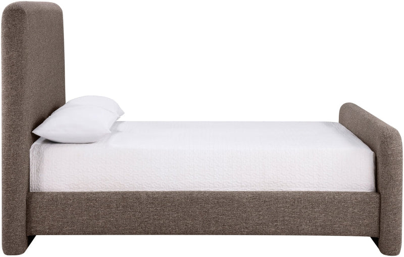Fira Linen Textured Fabric Upholstered Full Bed in Brown - B1221Brown-F