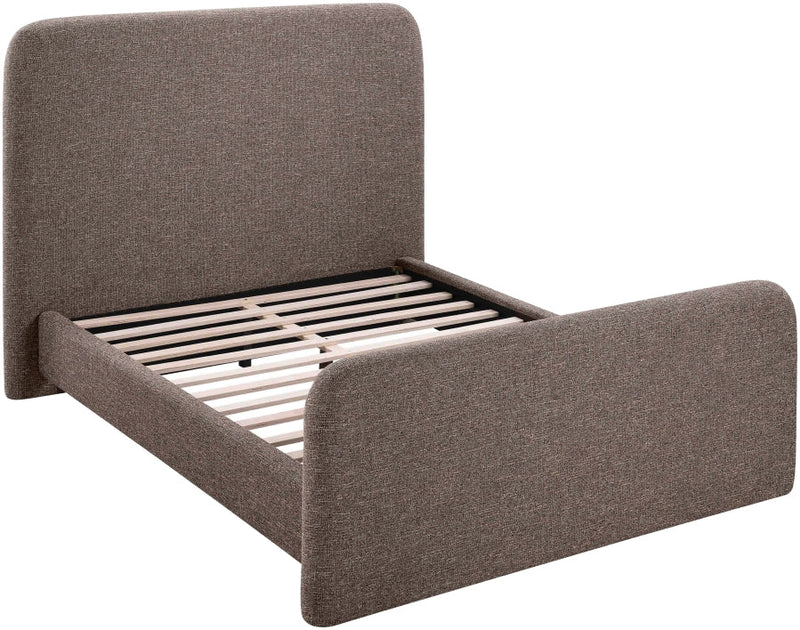 Fira Linen Textured Fabric Upholstered Full Bed in Brown - B1221Brown-F