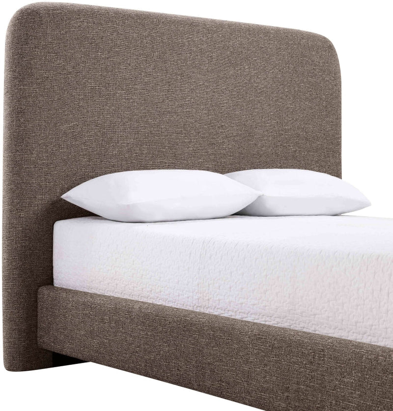 Fira Linen Textured Fabric Upholstered Full Bed in Brown - B1221Brown-F