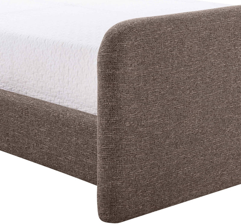 Fira Linen Textured Fabric Upholstered Full Bed in Brown - B1221Brown-F