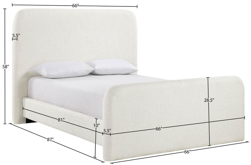 Fira Linen Textured Fabric Upholstered Full Bed in Cream - B1221Cream-F