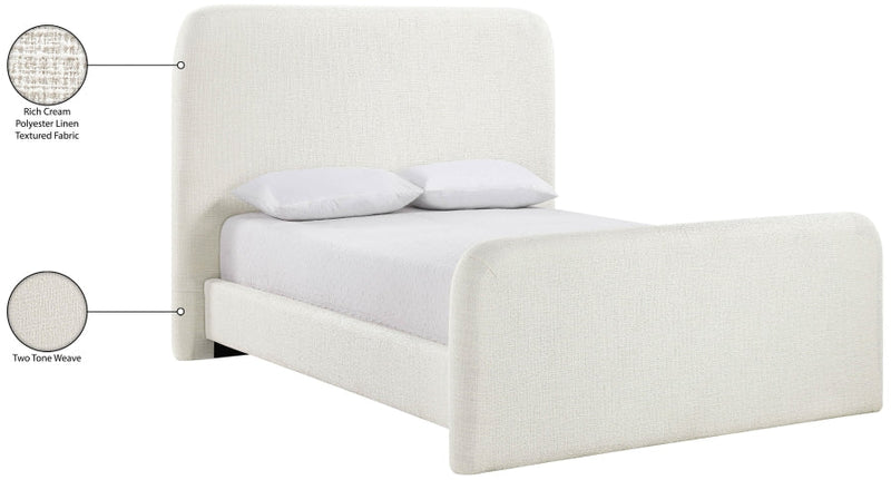 Fira Linen Textured Fabric Upholstered Full Bed in Cream - B1221Cream-F