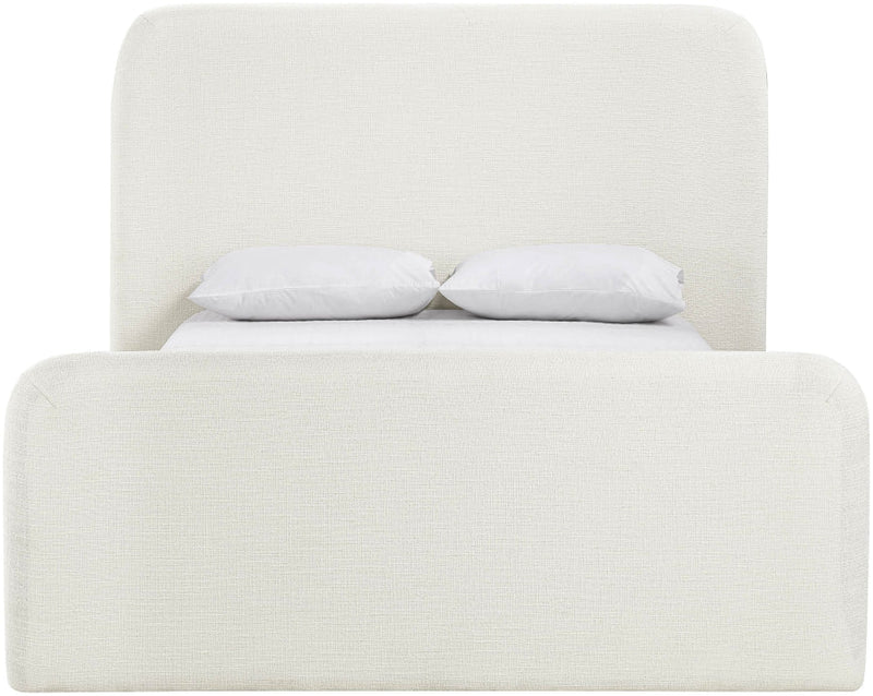 Fira Linen Textured Fabric Upholstered Full Bed in Cream - B1221Cream-F