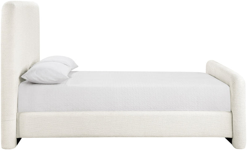 Fira Linen Textured Fabric Upholstered Full Bed in Cream - B1221Cream-F