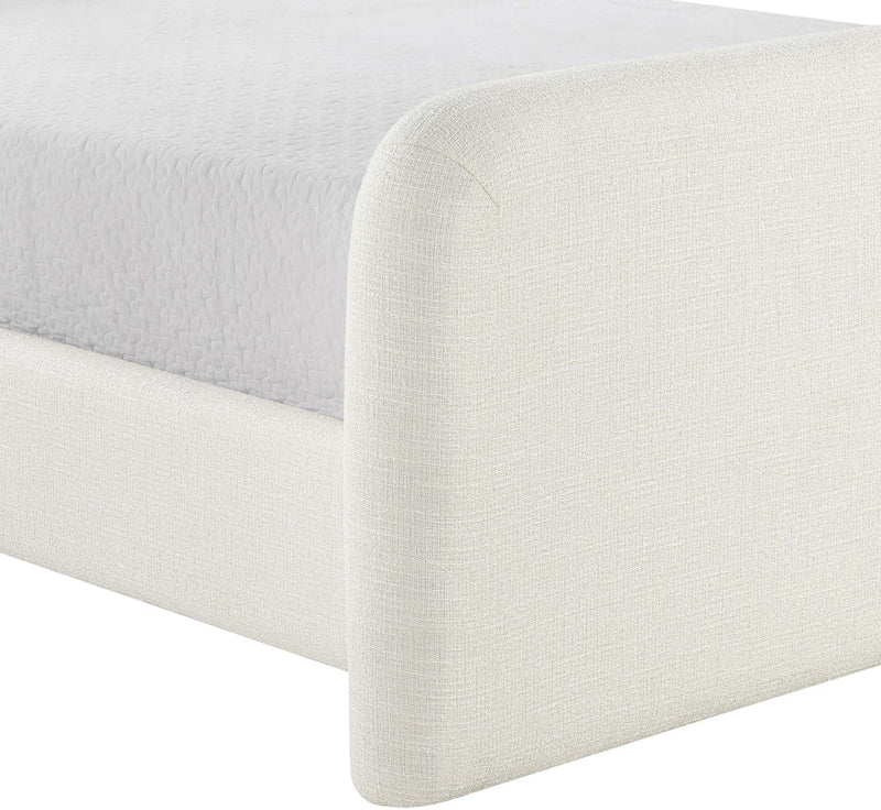 Fira Linen Textured Fabric Upholstered Full Bed in Cream - B1221Cream-F