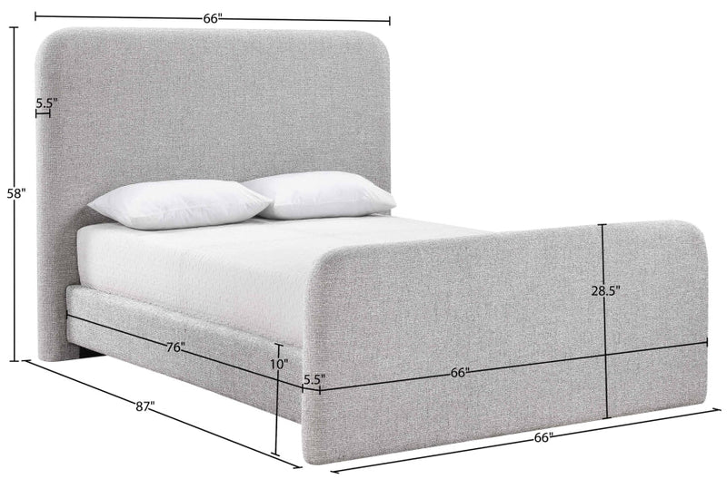 Fira Linen Textured Fabric Upholstered Full Bed in Grey - B1221Grey-F