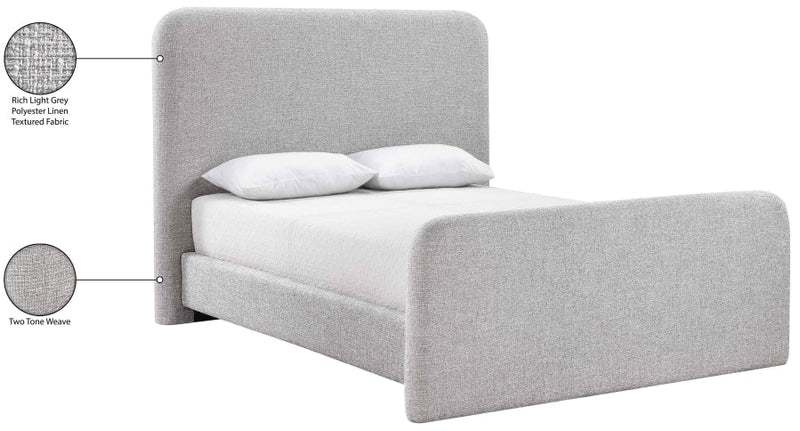 Fira Linen Textured Fabric Upholstered Full Bed in Grey - B1221Grey-F