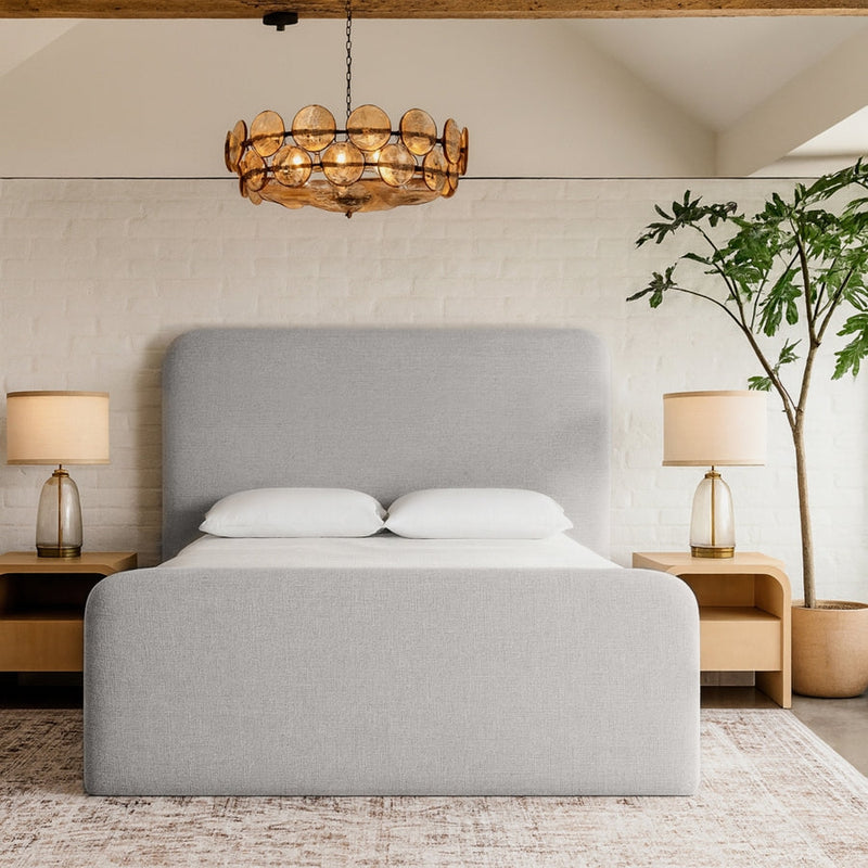 Fira Linen Textured Fabric Upholstered Full Bed in Grey - B1221Grey-F