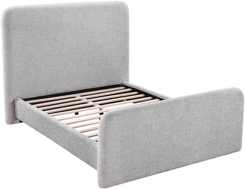 Fira Linen Textured Fabric Upholstered Full Bed in Grey - B1221Grey-F