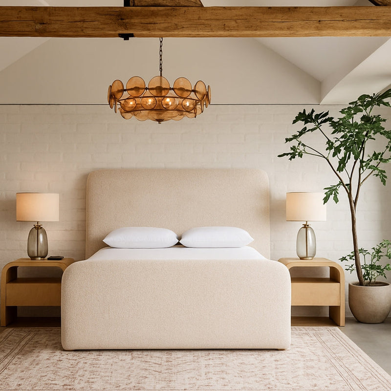 Fira Linen Textured Fabric Upholstered Queen Bed in Beige - B1221Beige-Q