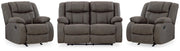 First Base Gunmetal Reclining Loveseat and 2 Recliners - 68804U3