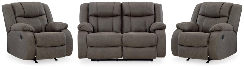 First Base Gunmetal Reclining Loveseat and 2 Recliners - 68804U3