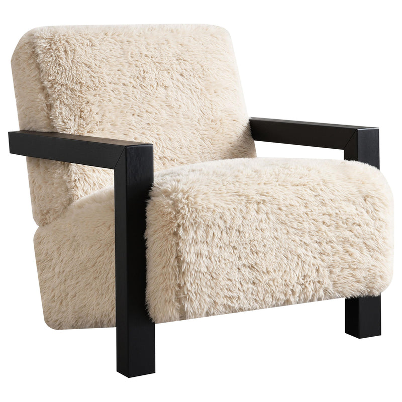 Fitzroy Faux Fur Upholstered Chair Solid Wood Arms Latte - 907533