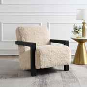 Fitzroy Faux Fur Upholstered Chair Solid Wood Arms Latte - 907533