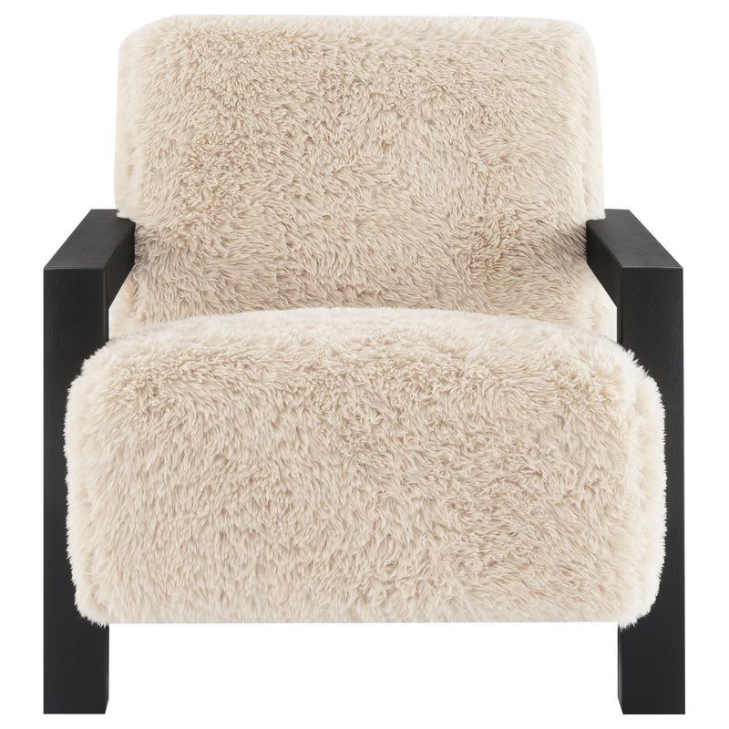 Fitzroy Faux Fur Upholstered Chair Solid Wood Arms Latte - 907533