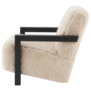 Fitzroy Faux Fur Upholstered Chair Solid Wood Arms Latte - 907533