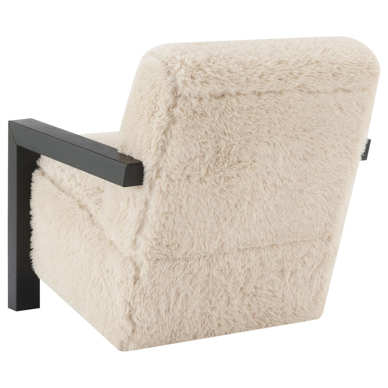 Fitzroy Faux Fur Upholstered Chair Solid Wood Arms Latte - 907533