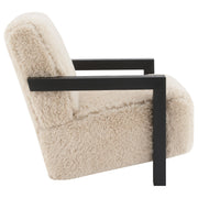 Fitzroy Faux Fur Upholstered Chair Solid Wood Arms Latte - 907533