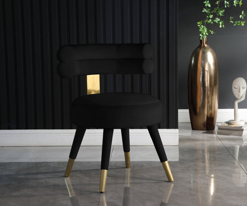 Fitzroy Velvet Upholstered Dining Chair in Black, Set of 2 - 747Black-C